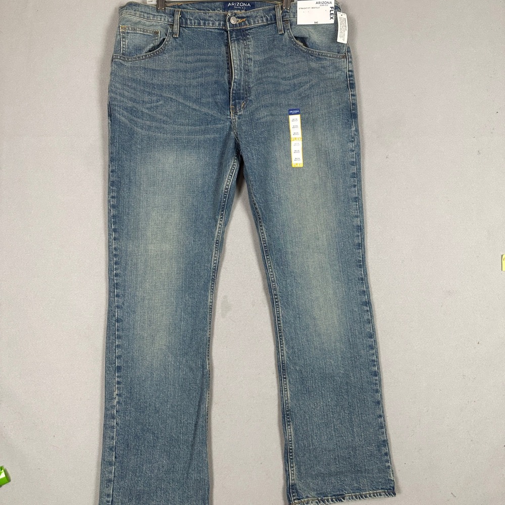 NEW Arizona Jean Co. Jeans Mens 38X32 Flex Straight Fit Bootcut Blue Distressed
